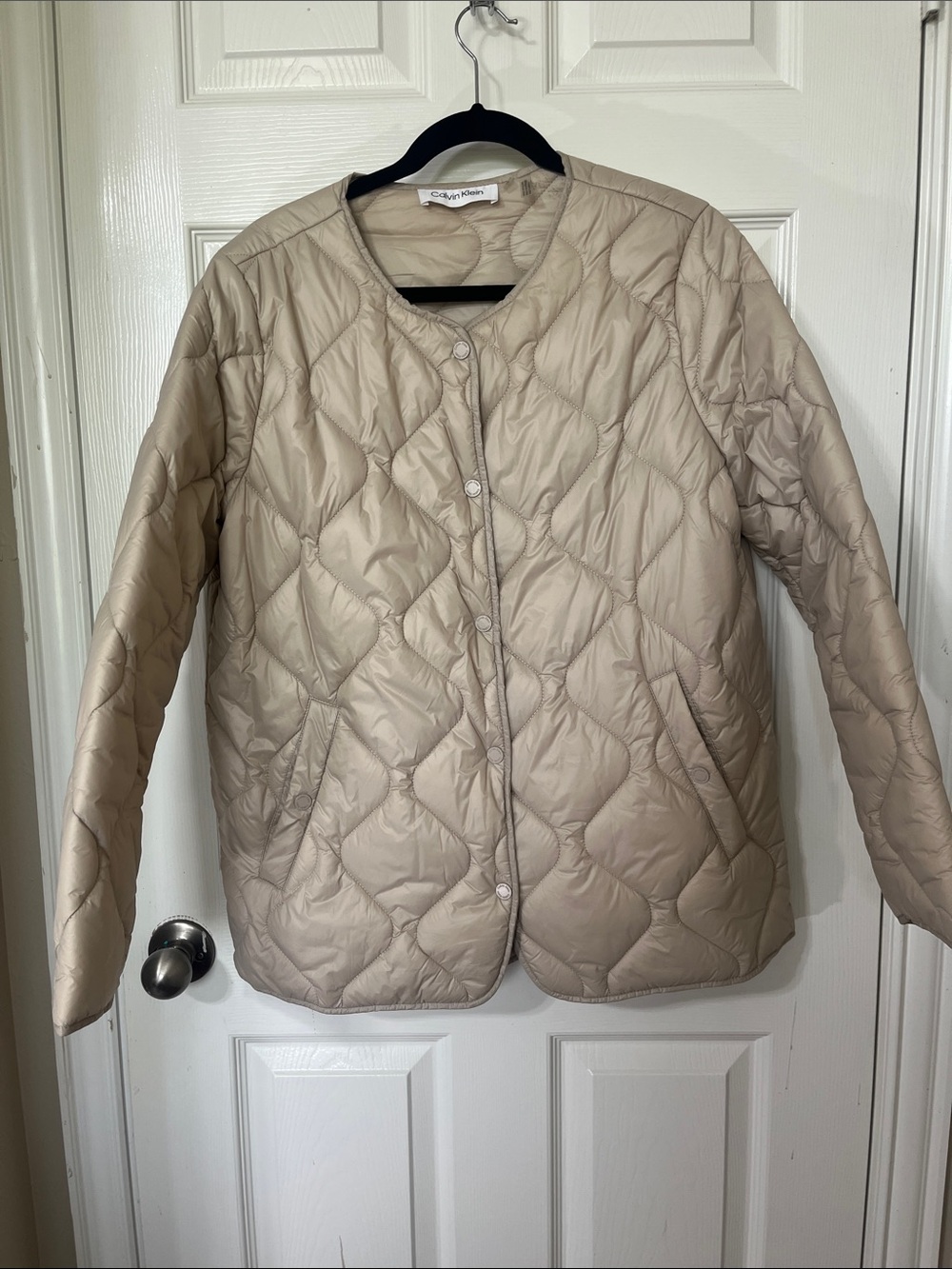 Calvin Klein Quilted Light Beige Snap-Front Puffer Jacket